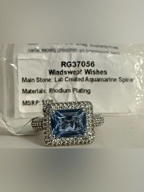 BP Bomb Party RG37056 Windswept Wishes Aquamarine Rhodium Ring size 8 NEW